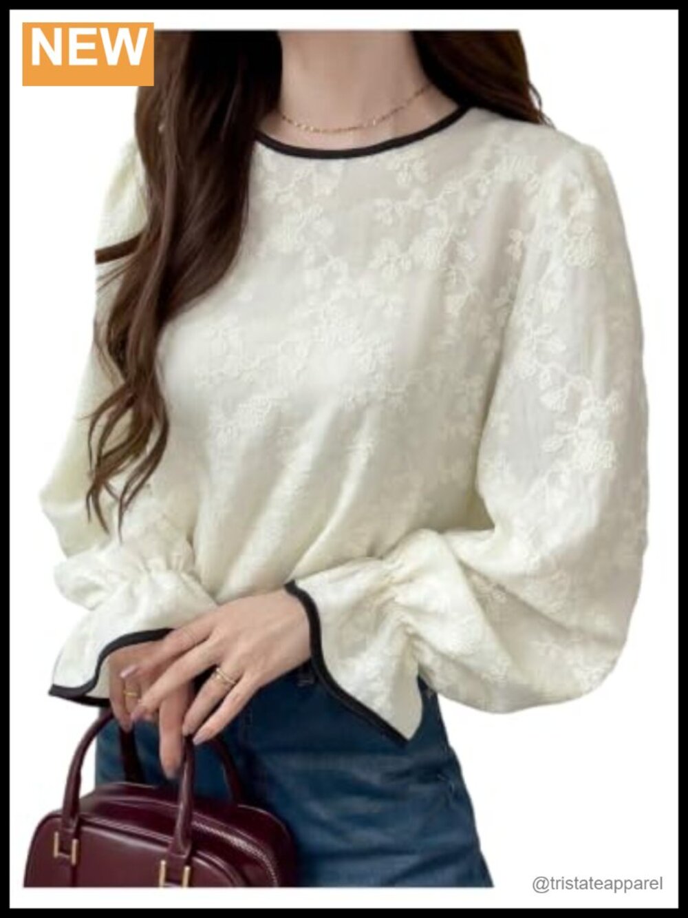 Boho Floral Embroidery Long Sleeve Blouse with Ruffle Cuffs Polyester Blouse